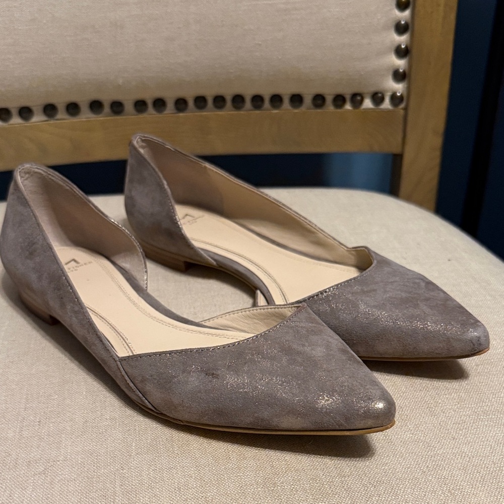 Marc Fisher Metallic Gray and Gold Women's Suede Flats, Size 7.5